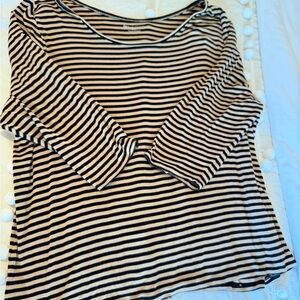 Lane Bryant Horizontal Striped 3/4 Sleeve Tan & Black Top